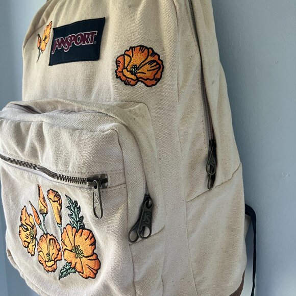 Jansport Canvas Backpack with Floral Embroidery - Picture 3 of 10